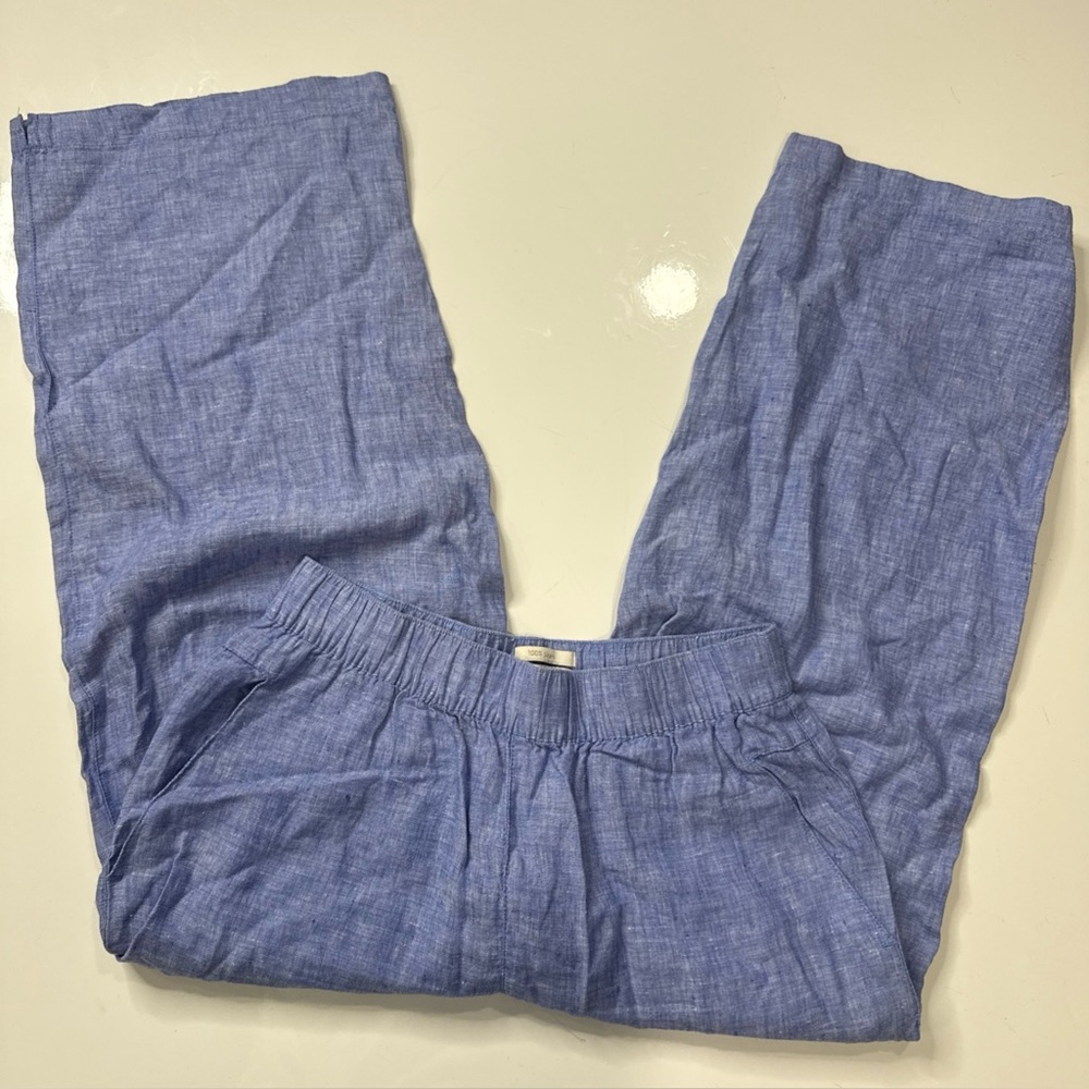 Cynthia Rowley 100% Linen Crop Ankle Pants Size M Wide Leg Blue A030126